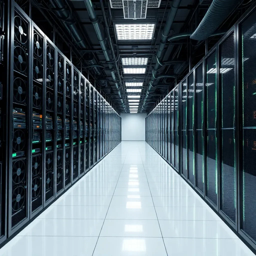 High-tech data center with GPUs for AI advancements