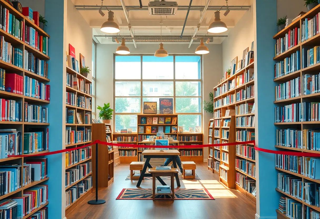 Interior of the Barnes & Noble store with bookshelves and a reading area.