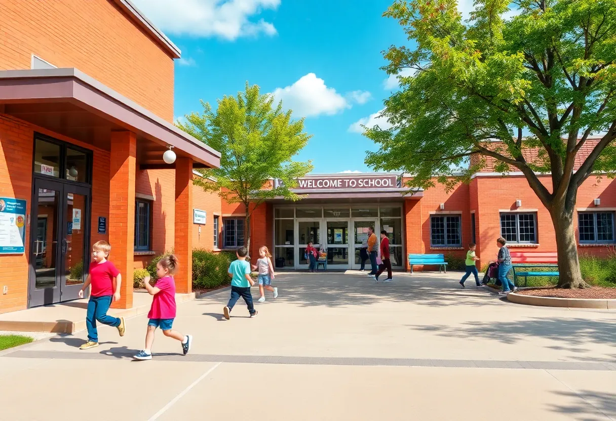 Exterior view of Campus School Kimball with children playing outside