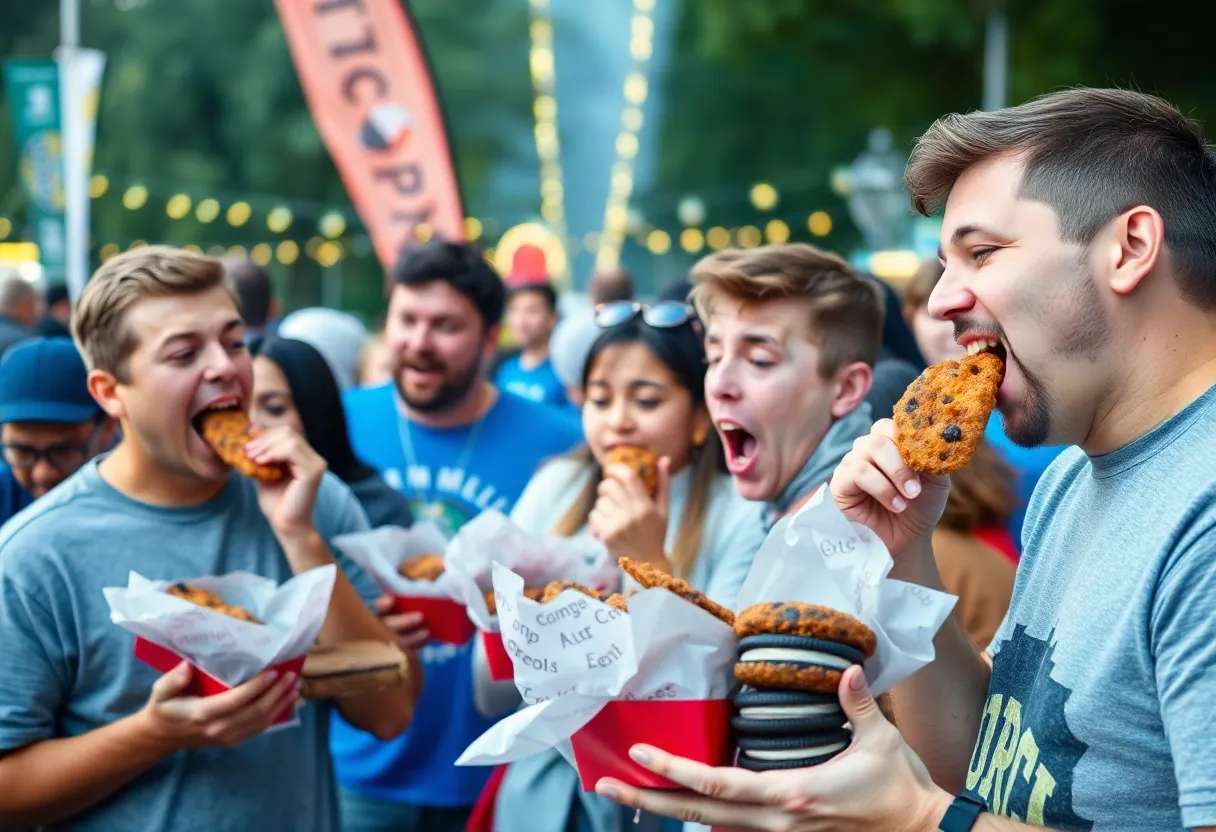 Participants enjoying a deep-fried Oreos eating contest