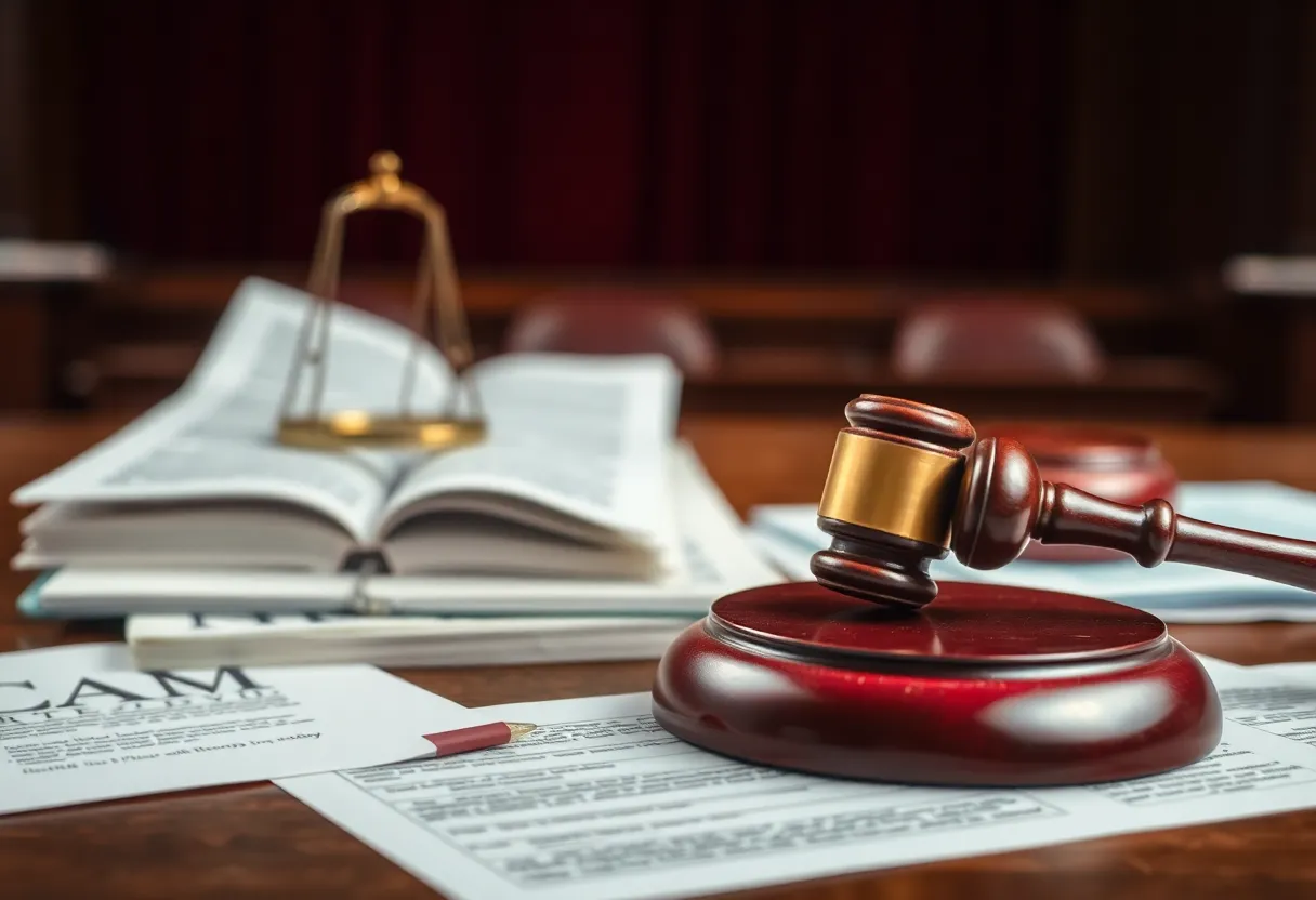 Abstract depiction of a courtroom setting