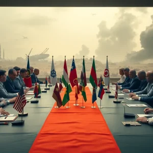 Diplomatic meeting addressing the Ukraine conflict with focus on negotiations.