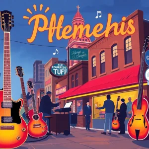 Illustration of a lively Memphis blues scene