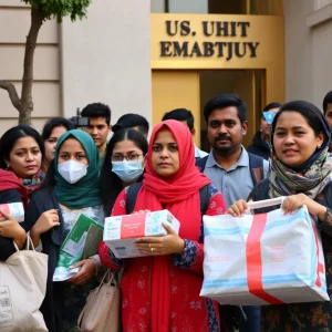 Gaza residents gathered outside a U.S. embassy seeking visas