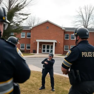 Police presence outside Levi Elementary School during lockdown