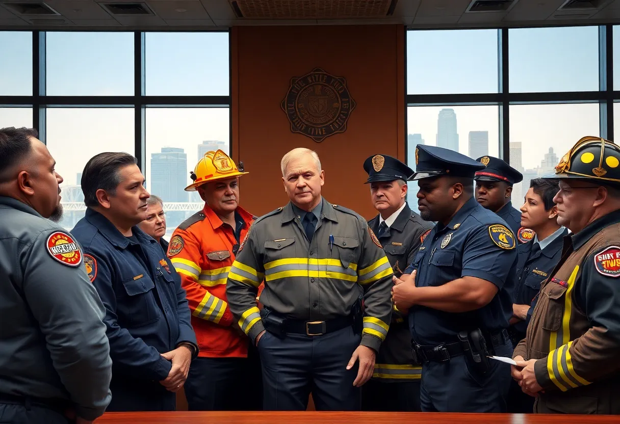 Firefighters and police officers discuss union matters in Memphis.