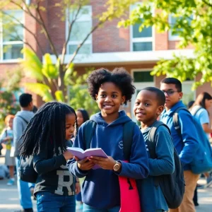Students collaborating on a school campus in Memphis