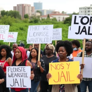 Community members protesting against the new jail proposal in Memphis.