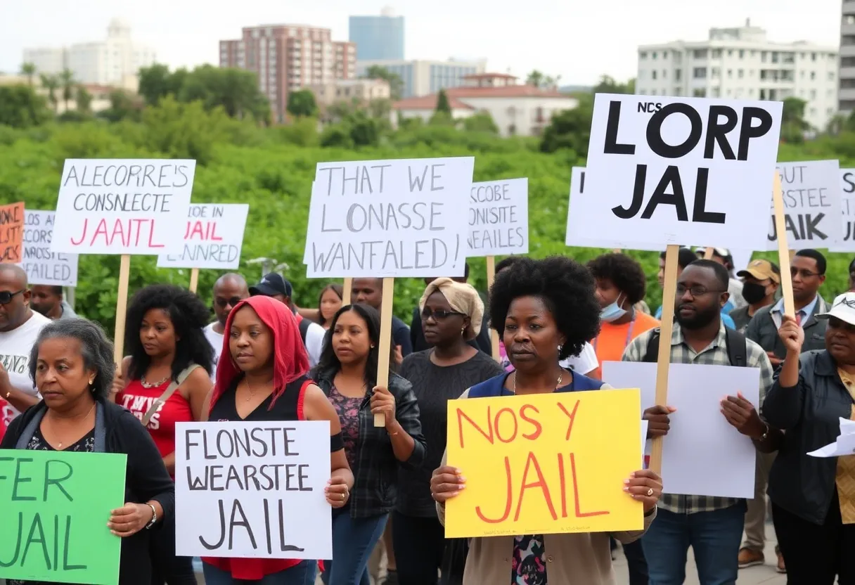 Community members protesting against the new jail proposal in Memphis.