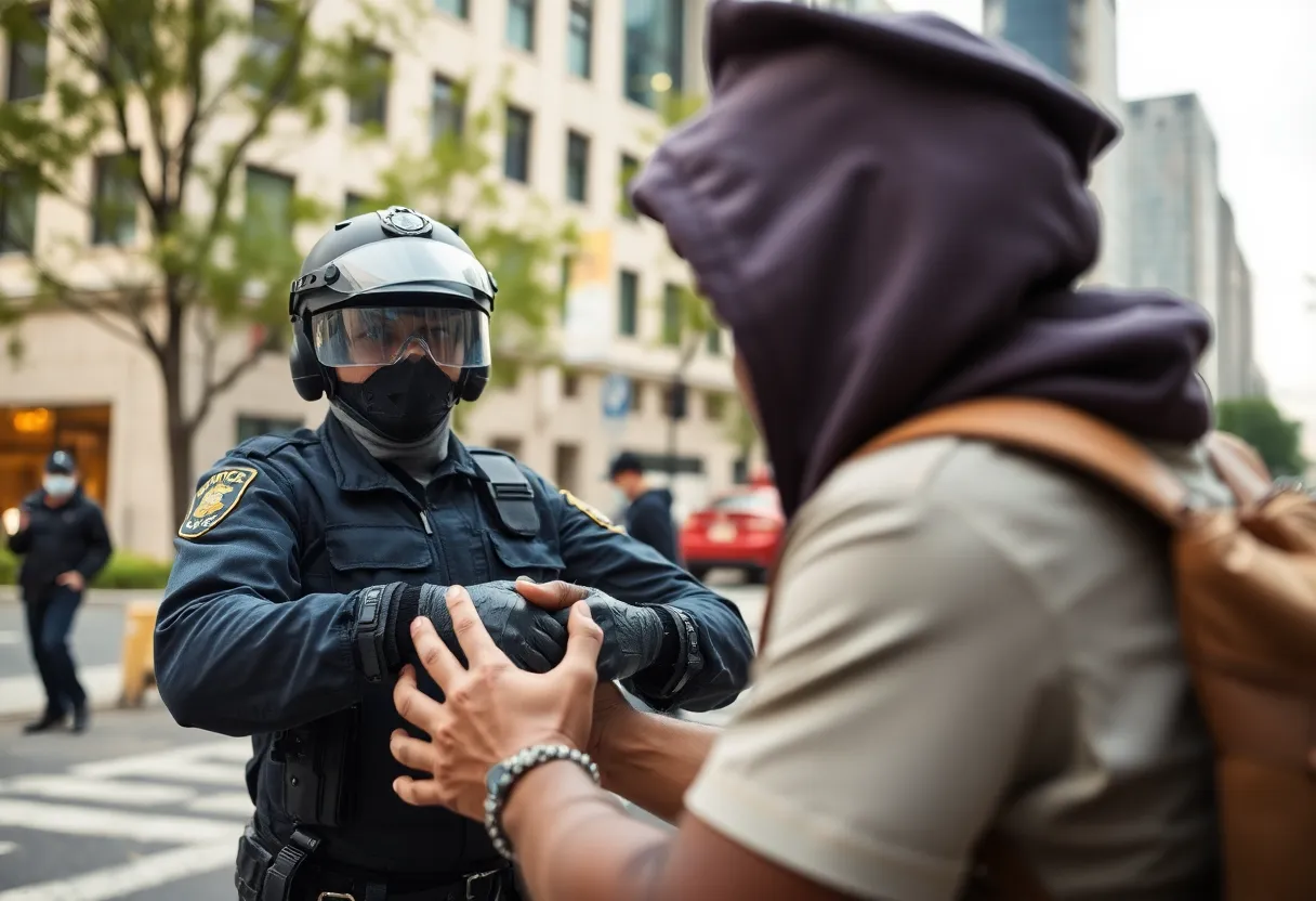 Police officer arresting a suspect in Memphis.