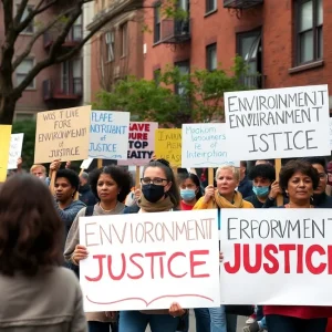 Residents protesting pollution in Memphis, holding signs for environmental justice.