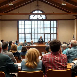 Citizens engaged in a community meeting discussing school board elections