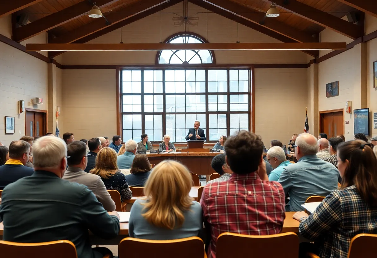Citizens engaged in a community meeting discussing school board elections