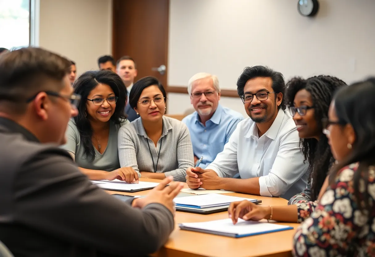 Community members engage in a discussion about school board elections