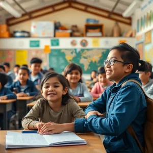 Diverse students in a school setting engaged in learning activities