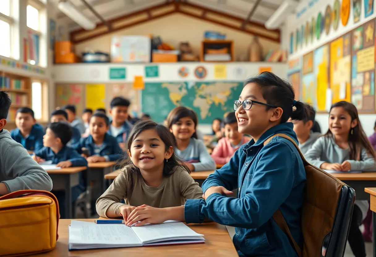 Diverse students in a school setting engaged in learning activities