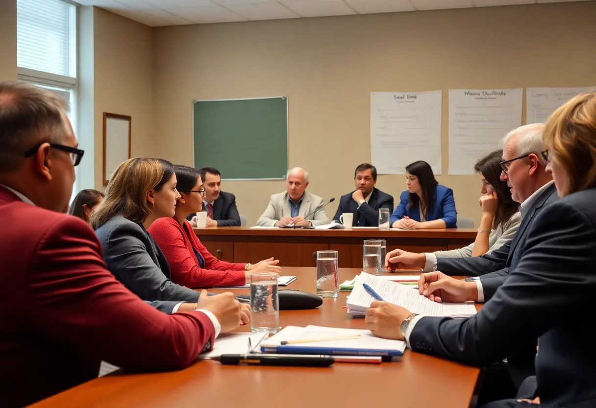 Educational leaders in a tense discussion about school governance