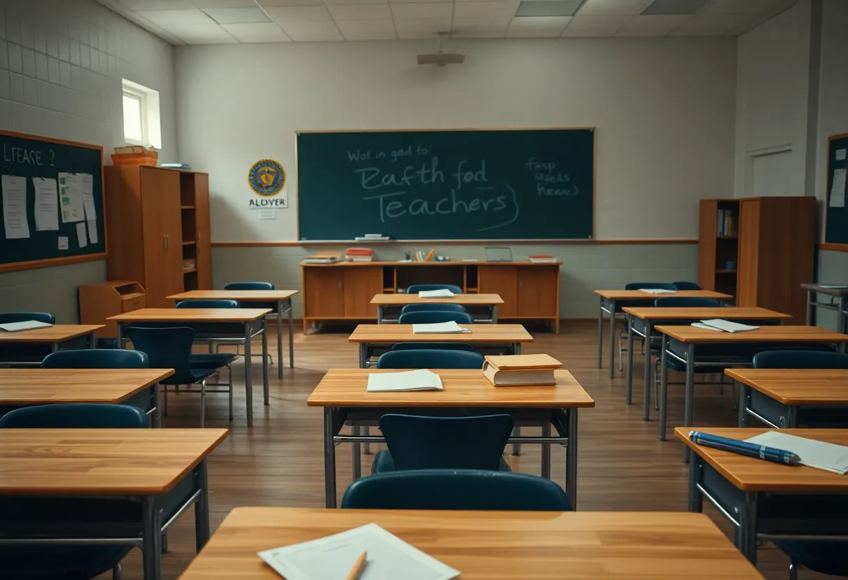 Empty classroom symbolizing teacher shortage
