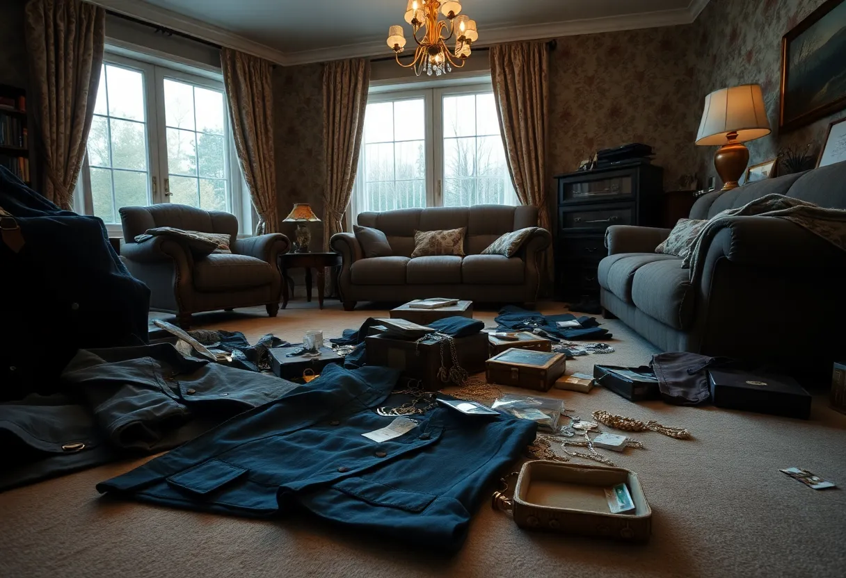 Scene depicting stolen valuable items in a home