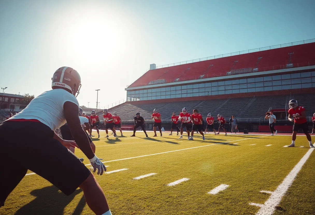 Memphis Tigers football team practicing in summer heat