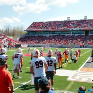 Memphis Tigers football players during spring game at stadium