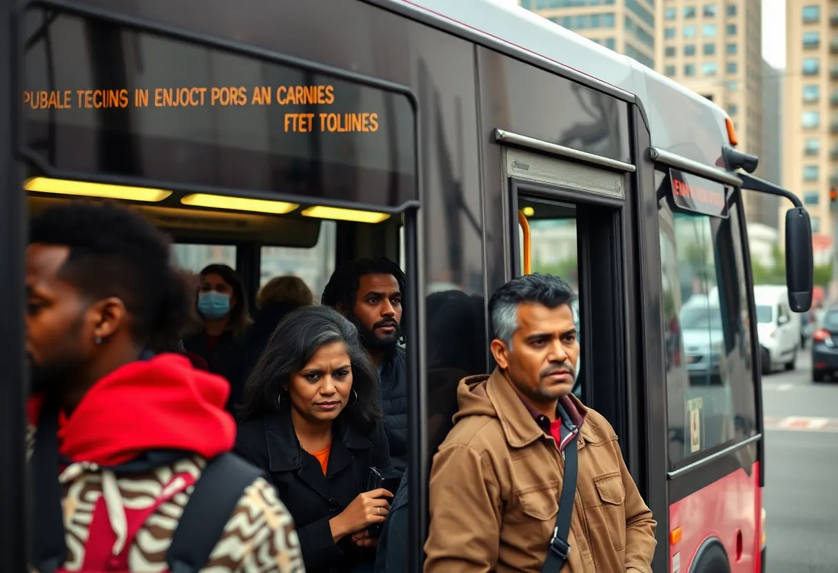 A Memphis public transit bus with passengers during a service cutback.
