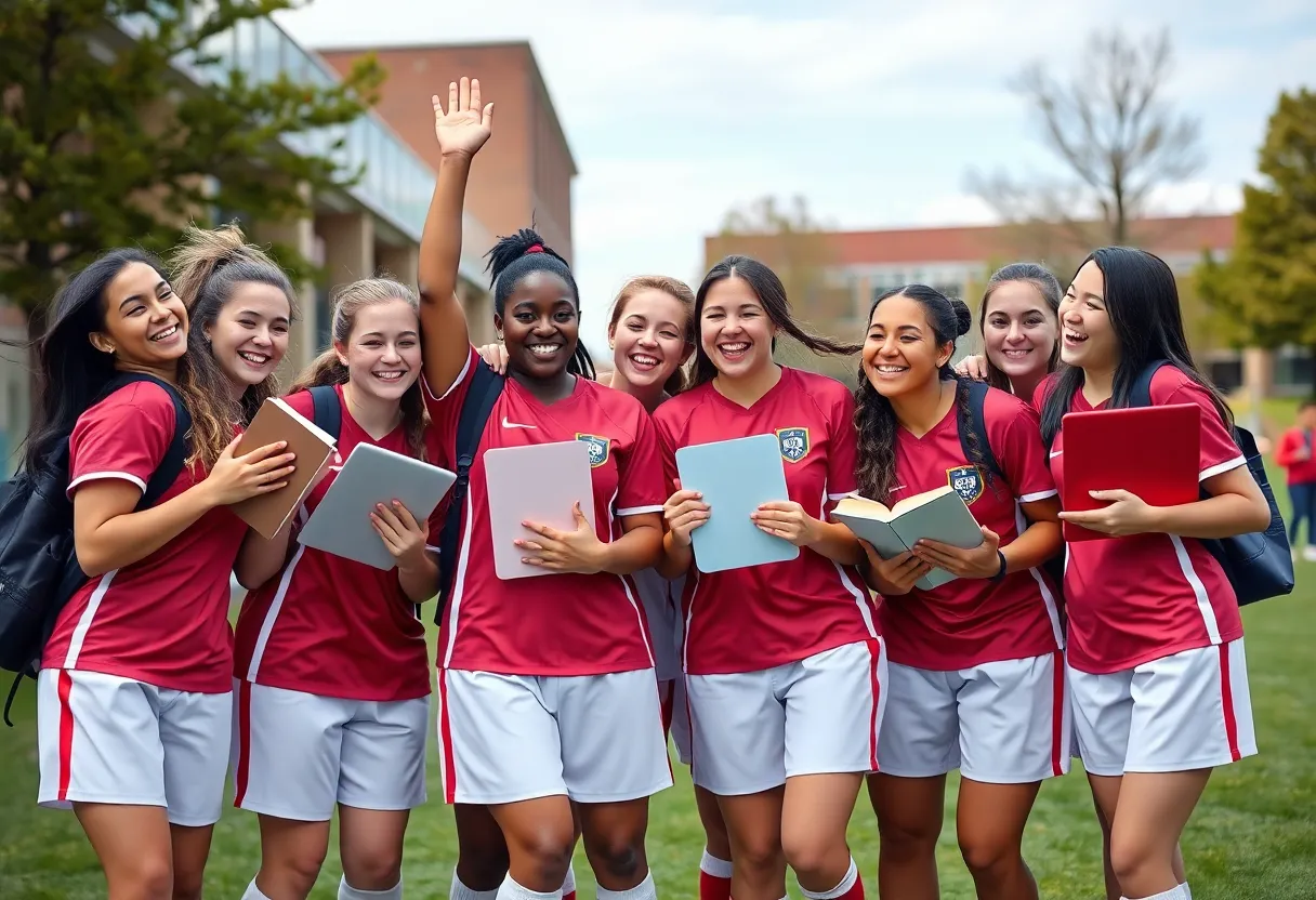 Memphis women's soccer team celebrating academic success
