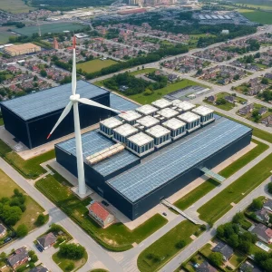 xAI supercomputing facility view with turbines and neighborhood