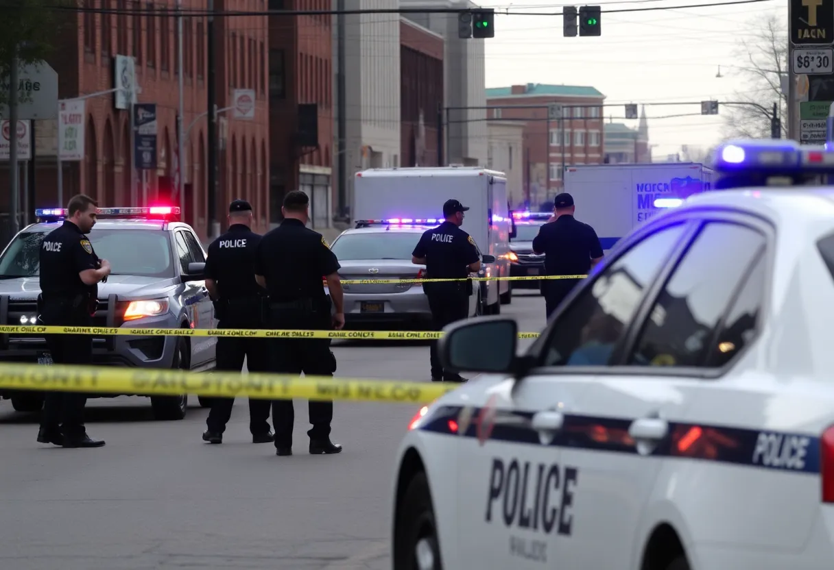 Police officers investigating an armed robbery scene in Memphis.