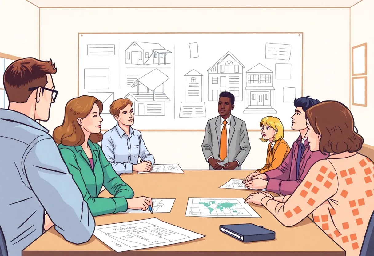 Members of a school committee discussing infrastructure improvements