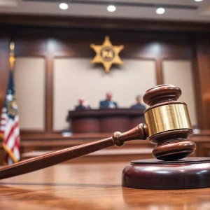 Courtroom representing legal dispute over funding