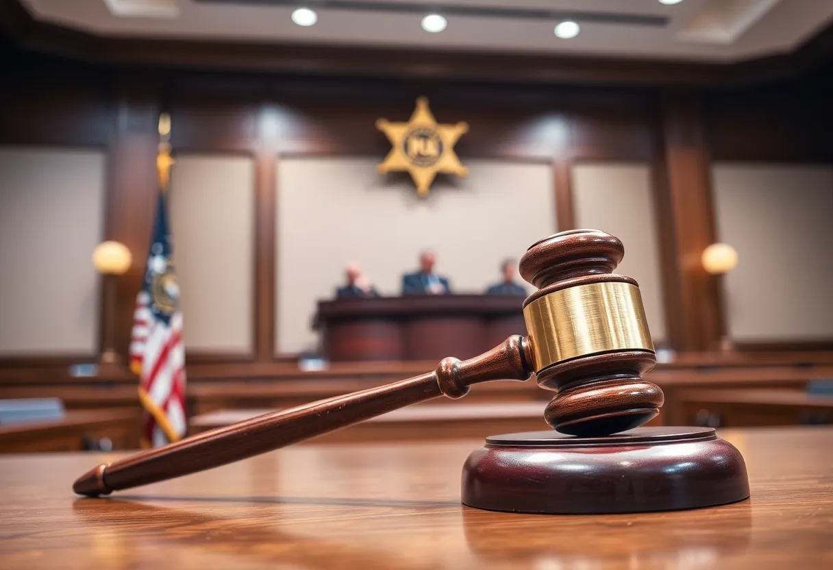 Courtroom representing legal dispute over funding