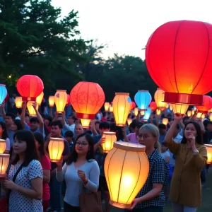 Community members participating in the Tom Lee Lantern Parade.