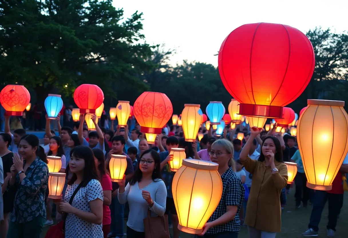Community members participating in the Tom Lee Lantern Parade.