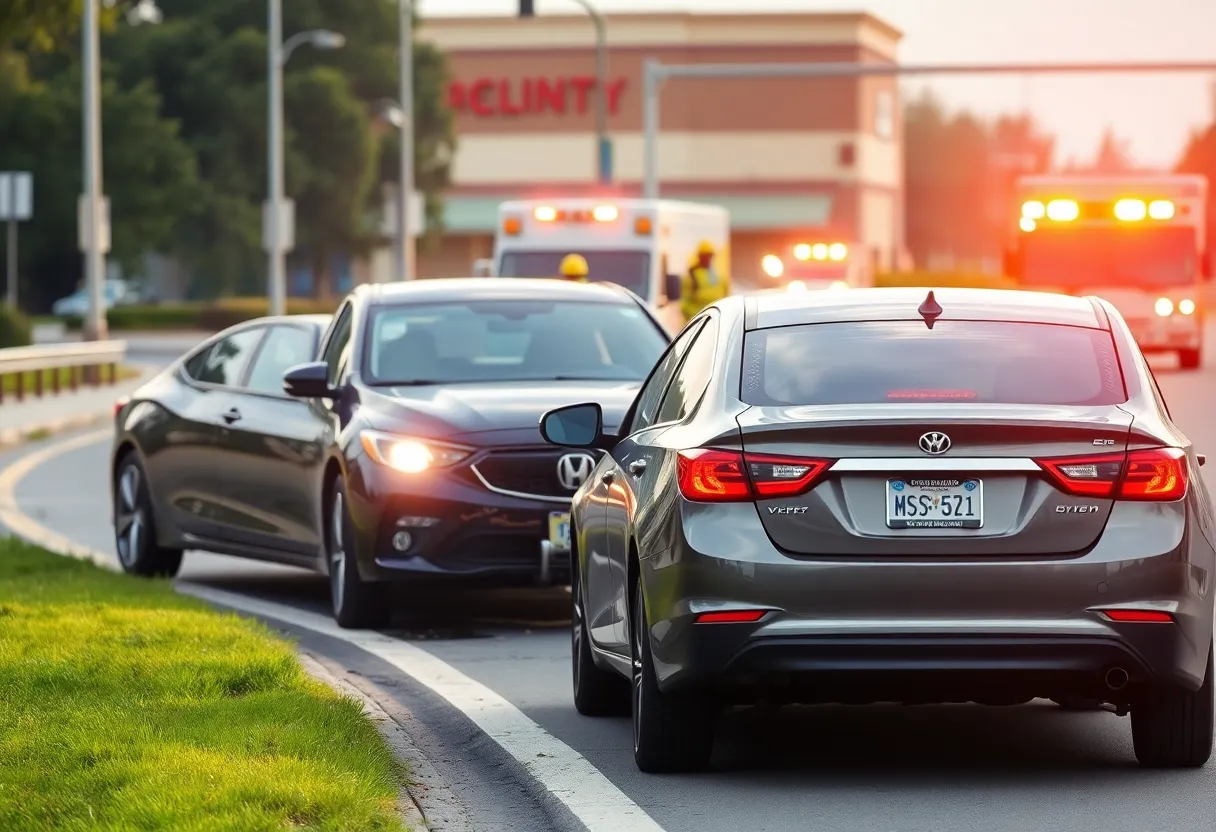 Scene of two-vehicle car crash on Kirby Road with emergency services present.