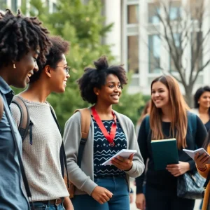 Photo of University of Memphis campus with students interacting