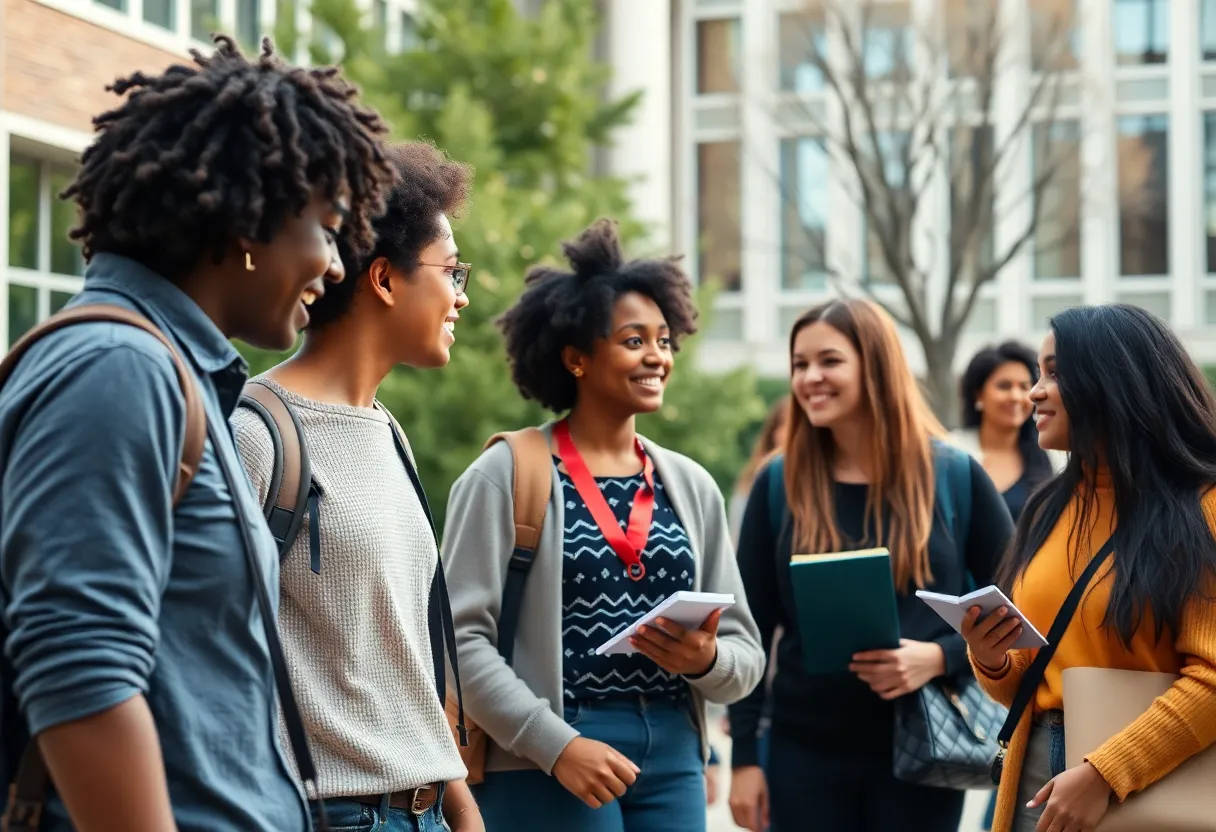Photo of University of Memphis campus with students interacting