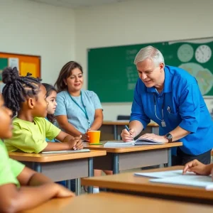Students and teachers collaborating in a Miami classroom environment.