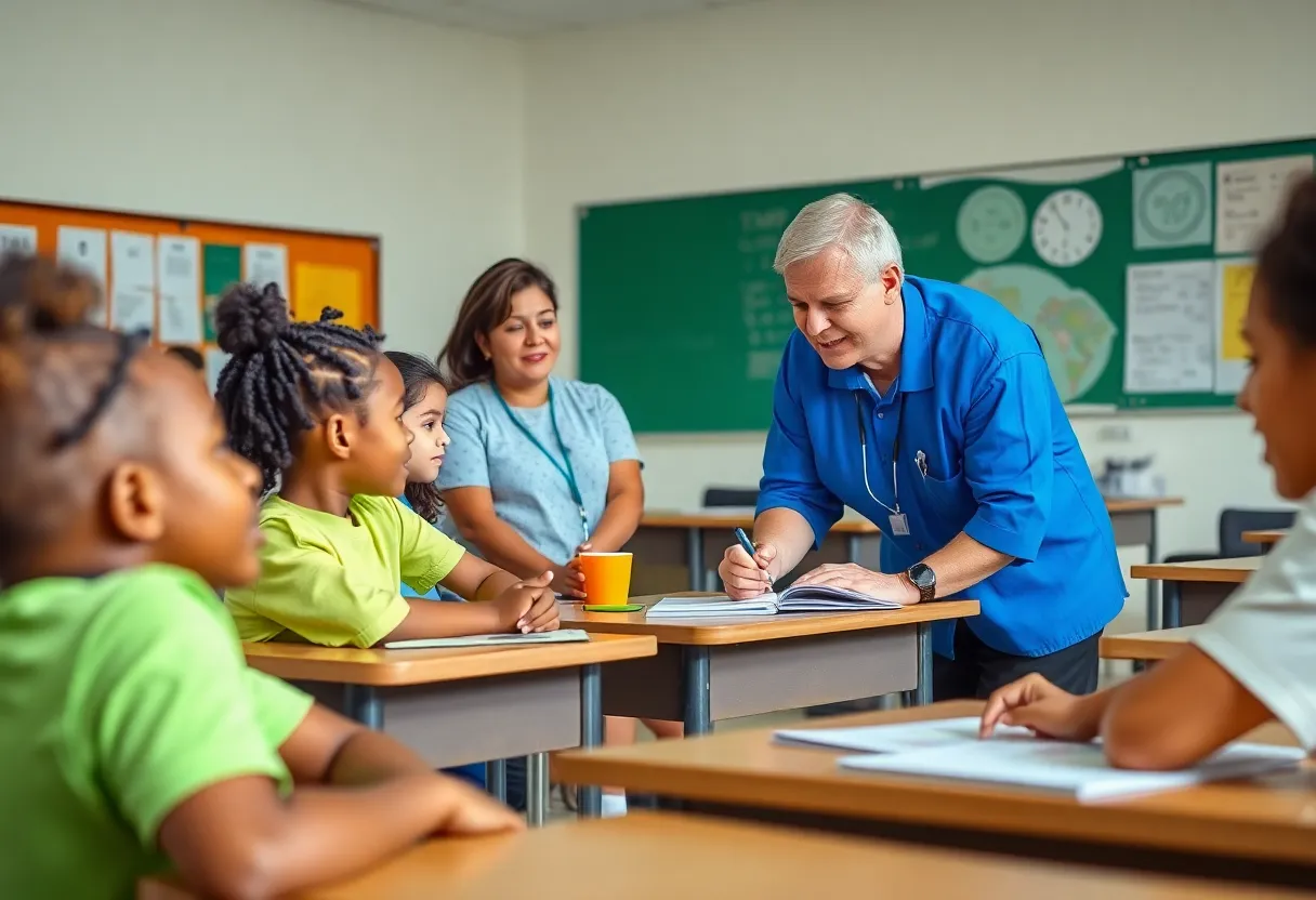 Students and teachers collaborating in a Miami classroom environment.