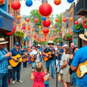 Festive scene celebrating the legacy of B.B. King in Memphis