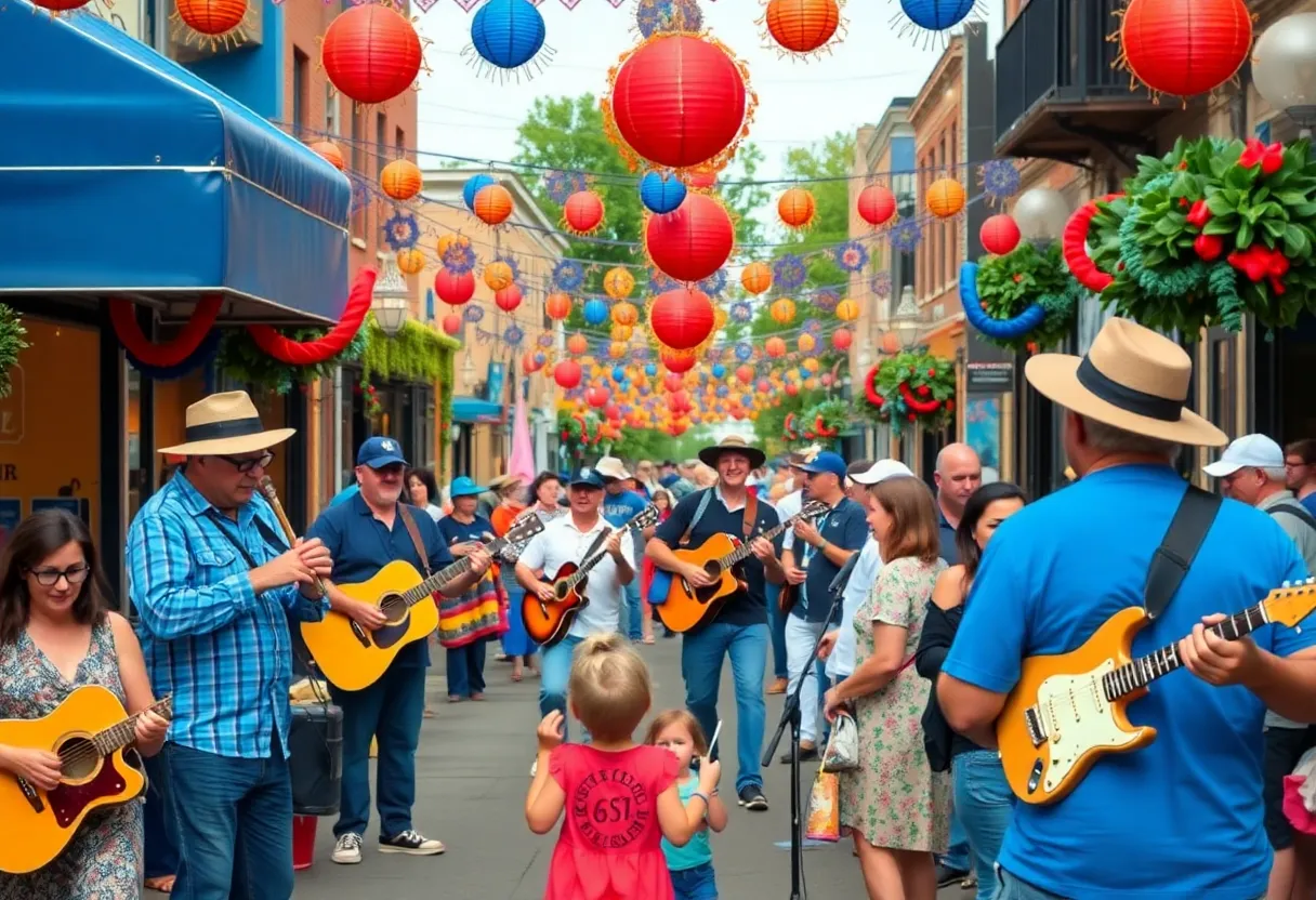 Festive scene celebrating the legacy of B.B. King in Memphis