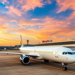 Airbus A220 aircraft from Breeze Airways parked at Memphis International Airport