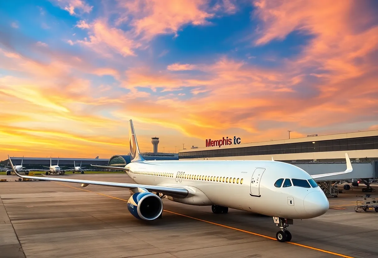 Airbus A220 aircraft from Breeze Airways parked at Memphis International Airport