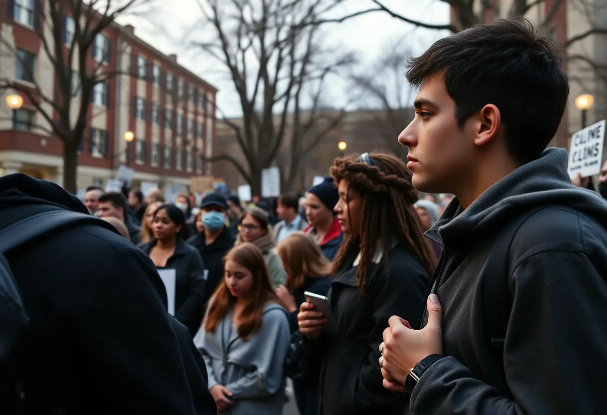 A peaceful gathering on campus reflecting on recent events