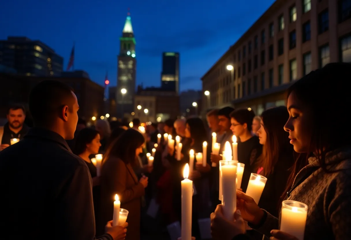 People gathered at a candlelight vigil for victims of gun violence