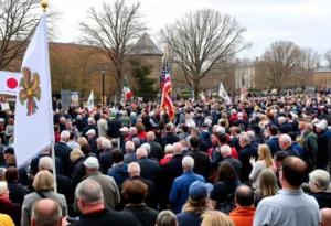 Memorial service for Charlie Kirk with attendees gathered.