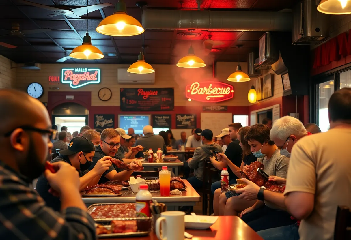 Interior of Charlie Vergos' Rendezvous BBQ restaurant in Memphis
