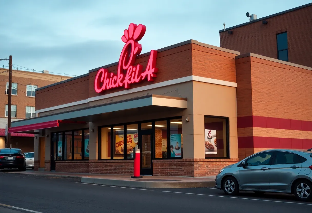Exterior view of the new Chick-fil-A restaurant in Memphis.