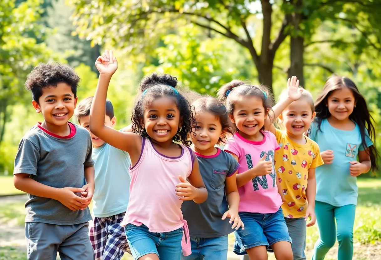 Children playing outside, promoting healthy lifestyles.