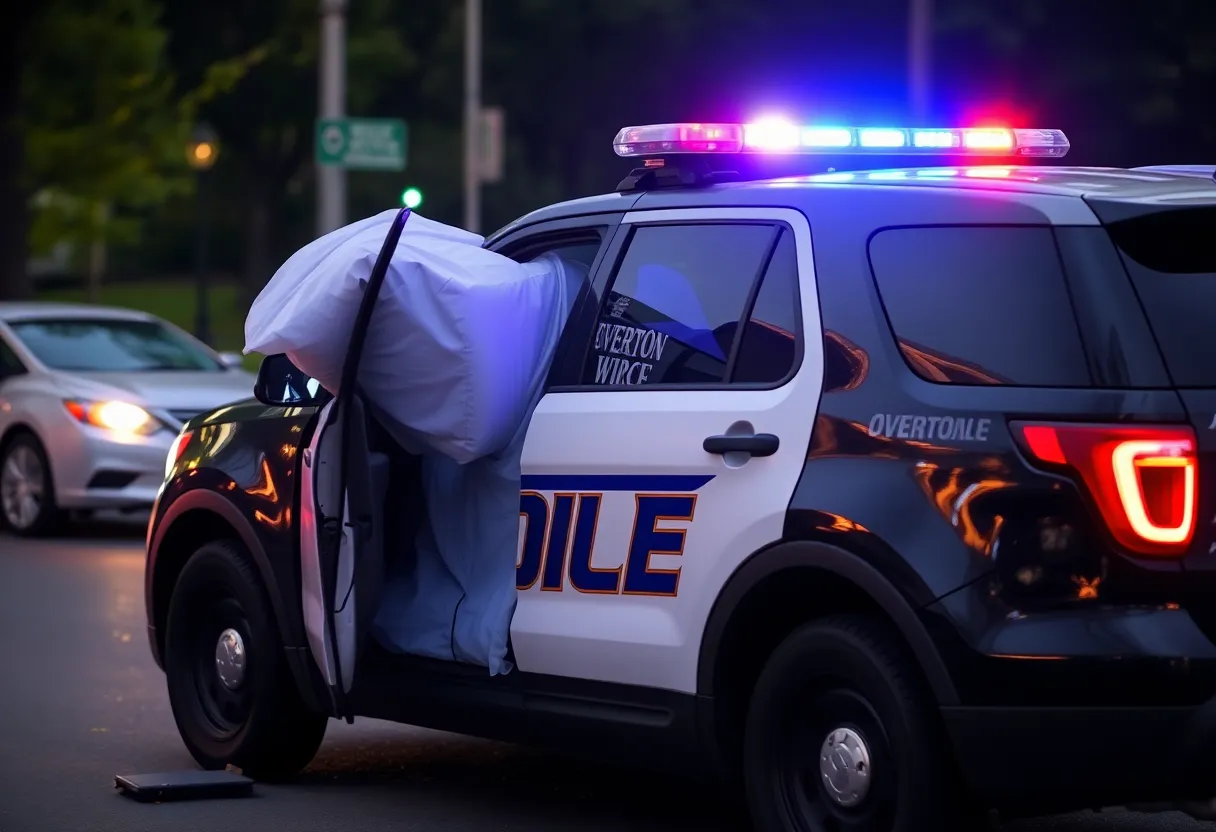 A police vehicle with damage at Overton Park, Memphis
